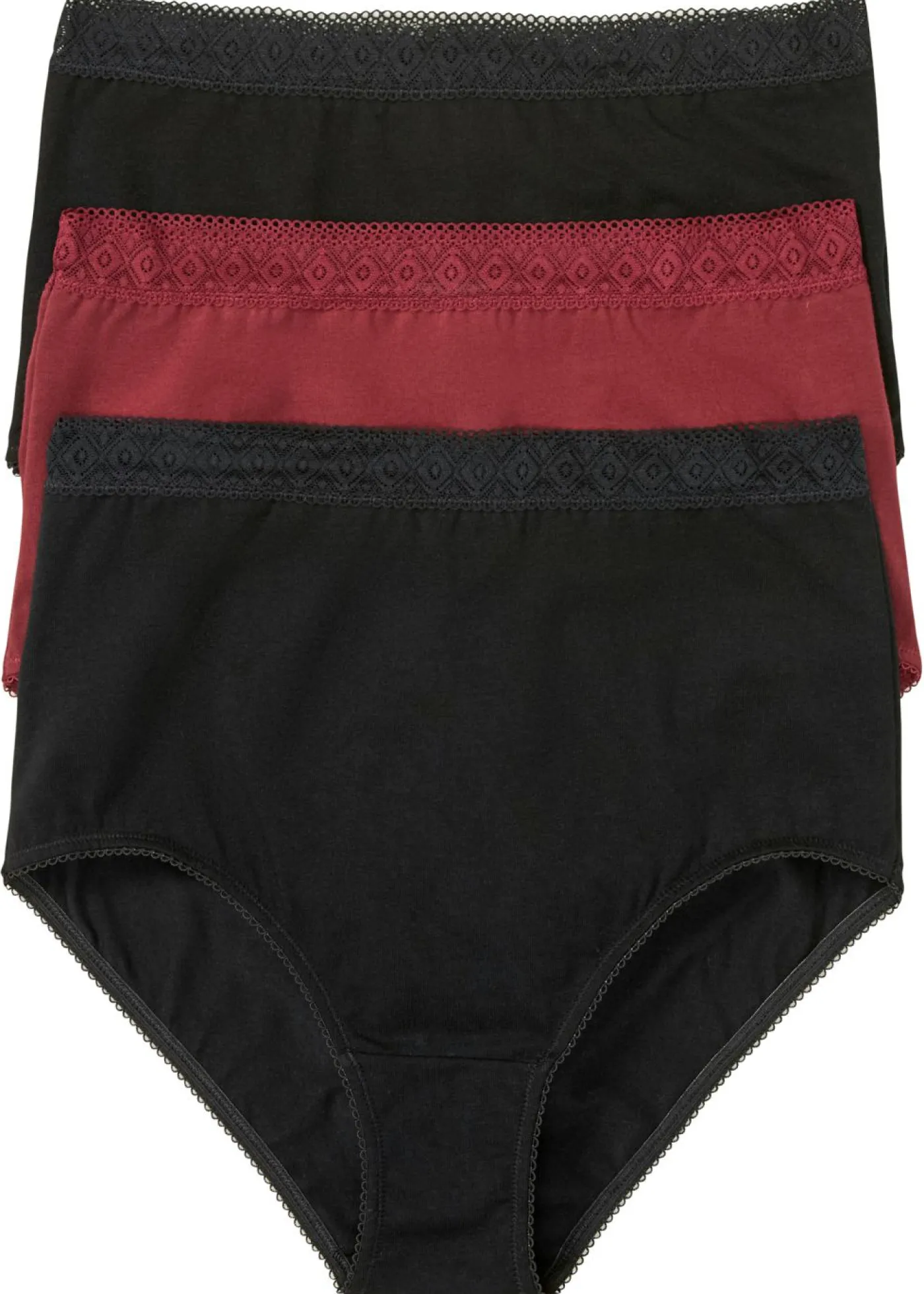 bonprix bonprix Braga de talle alto con algodón (3 unidades) negro-rojo avellana New