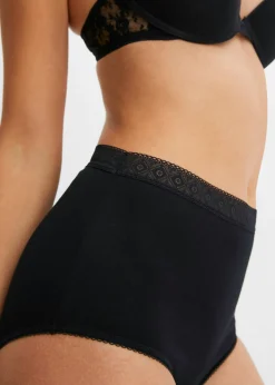 bonprix bonprix Braga de talle alto con algodón (3 unidades) negro-rojo avellana New
