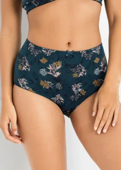 bonprix bonprix Braga de talle alto con algodón orgánico (4 unidades) Azul petróleo de flores + azul petróleo oscuro + azul ahumado Sale