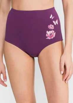 bonprix bonprix Braga de talle alto con algodón (5 unidades) Negro/zumo de uva estampado Online
