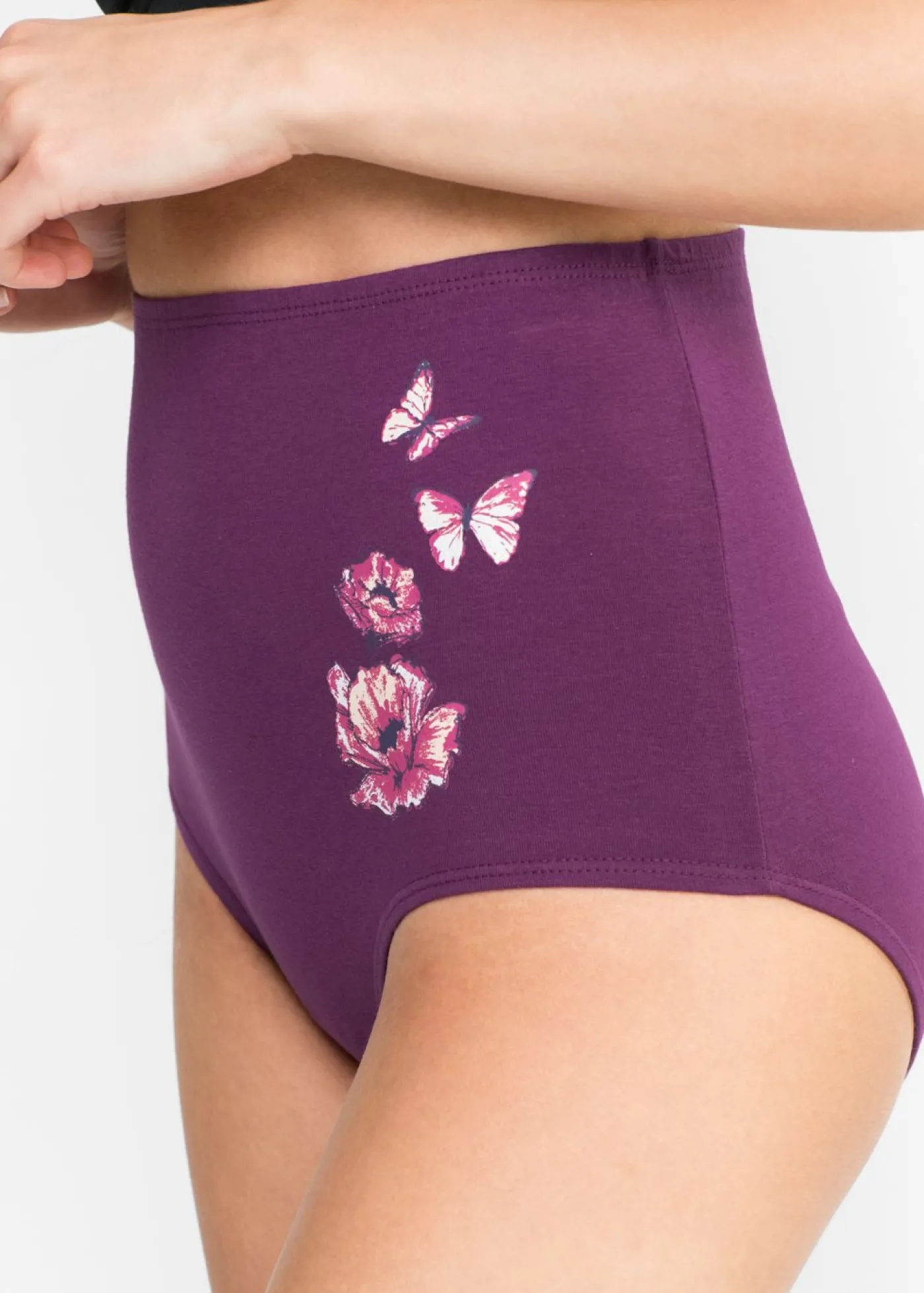 bonprix bonprix Braga de talle alto con algodón (5 unidades) Negro/zumo de uva estampado Online