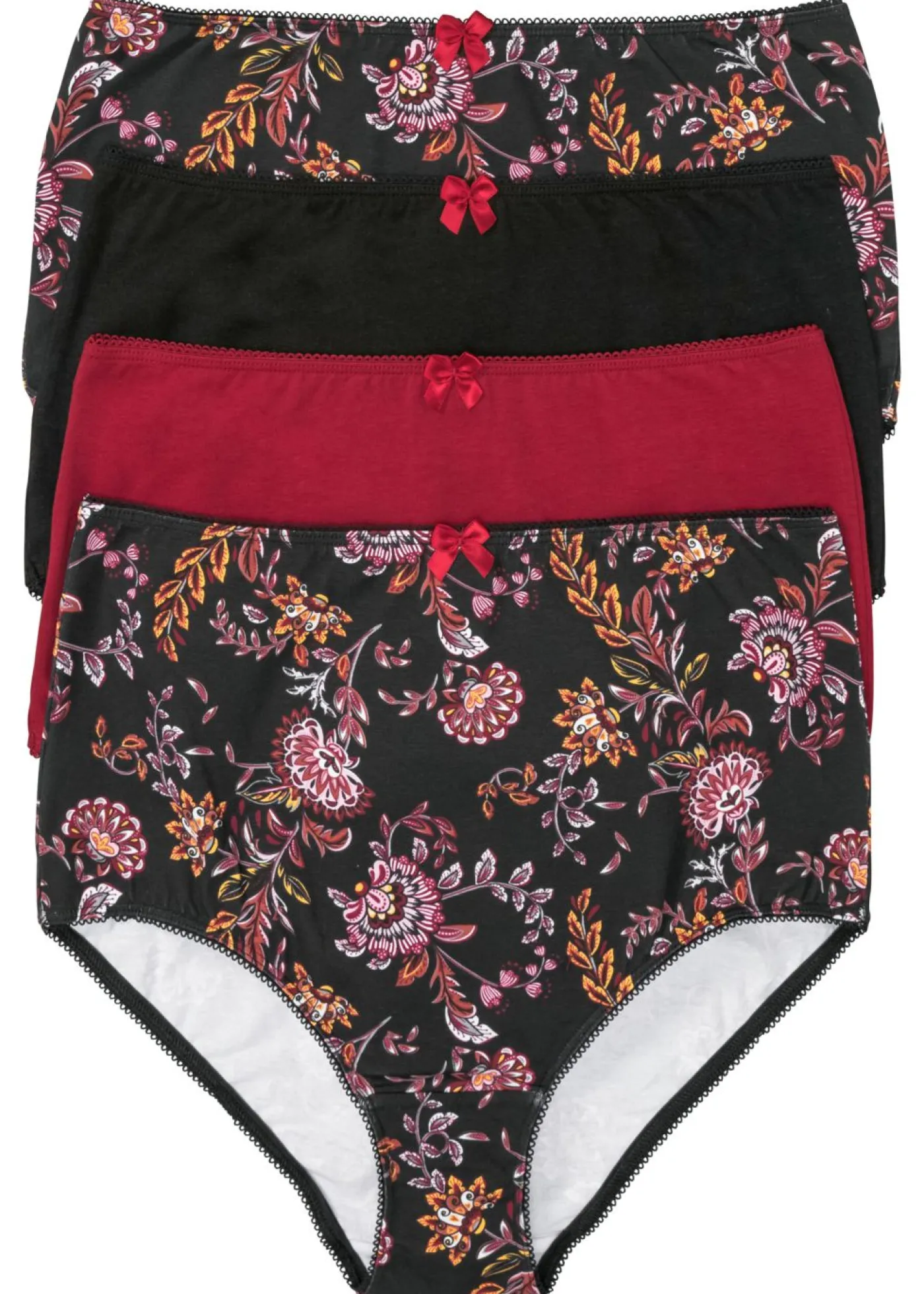 bonprix bonprix Braga de talle alto con algodón (4 unidades) negro/rojo atardecer con flores Hot