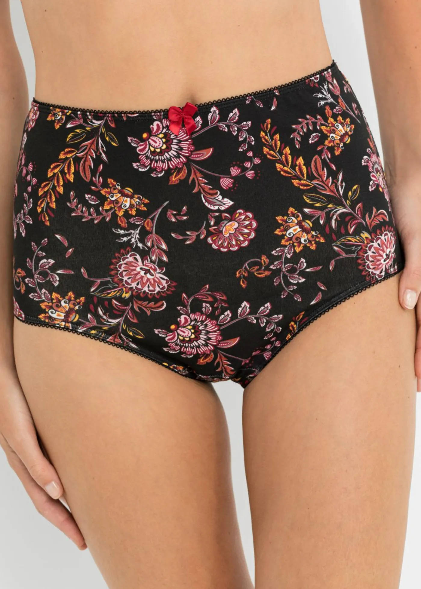 bonprix bonprix Braga de talle alto con algodón (4 unidades) negro/rojo atardecer con flores Hot