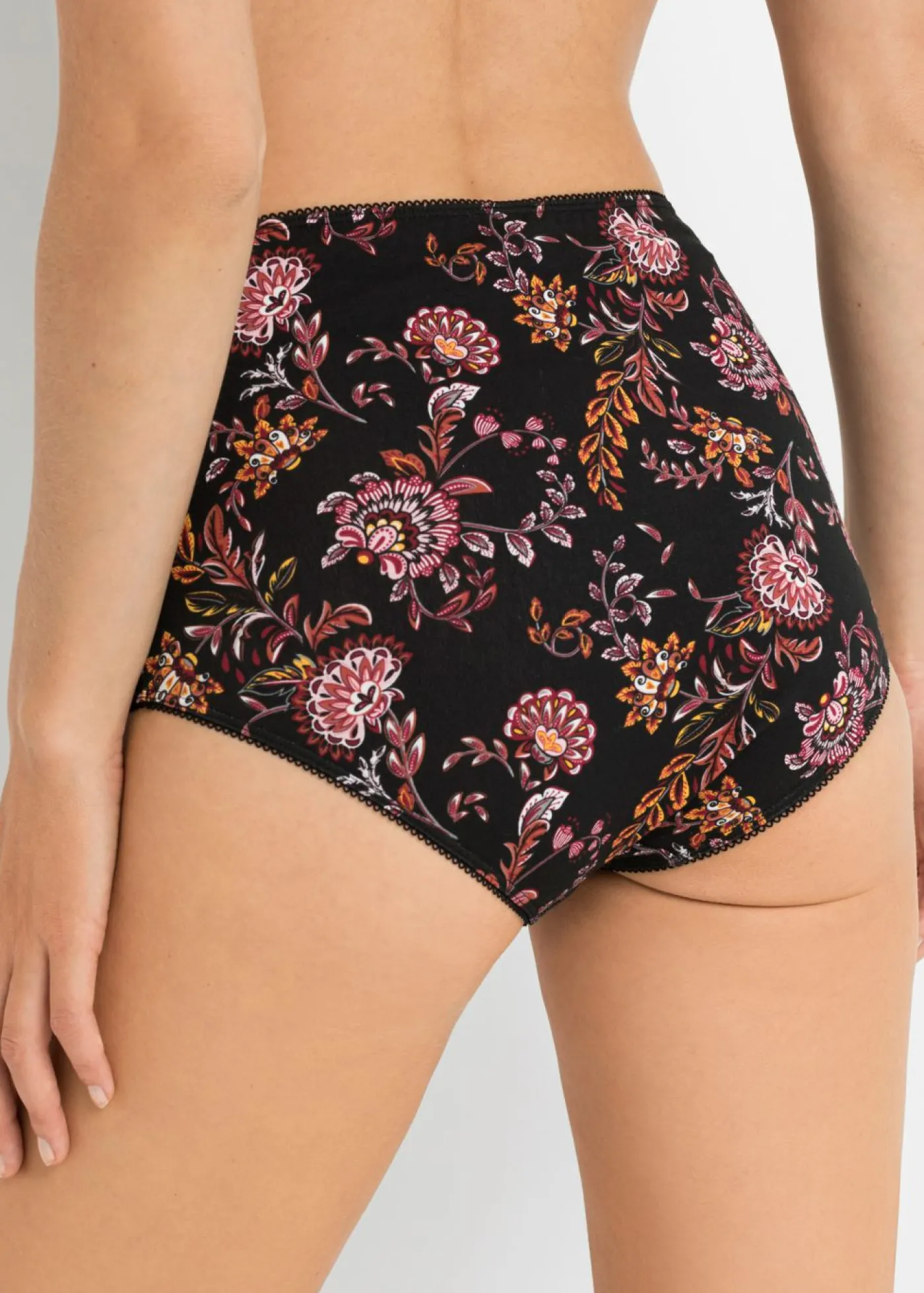 bonprix bonprix Braga de talle alto con algodón (4 unidades) negro/rojo atardecer con flores Hot