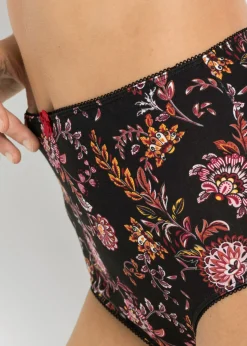 bonprix bonprix Braga de talle alto con algodón (4 unidades) negro/rojo atardecer con flores Hot