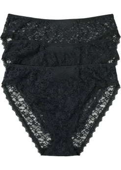 bonprix bonprix Braga de talle alto de encaje reciclado (3 unidades) Negro Hot
