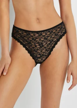 bonprix bonprix Braga de talle alto de encaje reciclado (3 unidades) Negro Hot