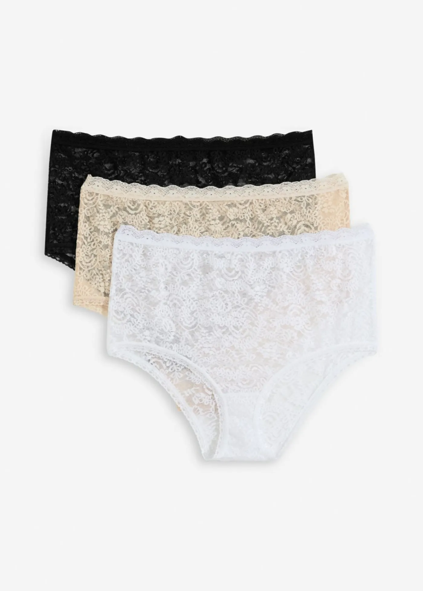 bonprix bonprix Braga de talle alto (3 unidades) de encaje negro+blanco+beige arena Best