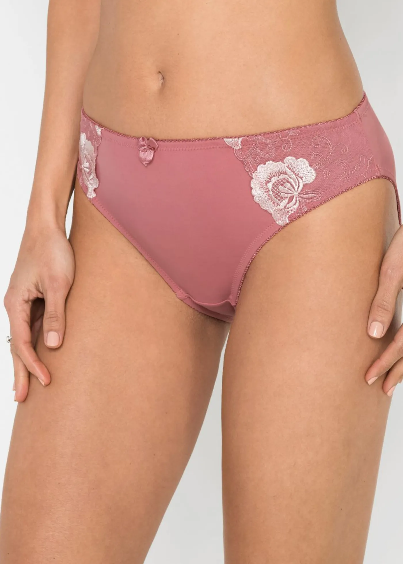 bonprix bonprix Braguita con bordado (2 unidades) Rosa humo + rosa tenue de flores Clearance