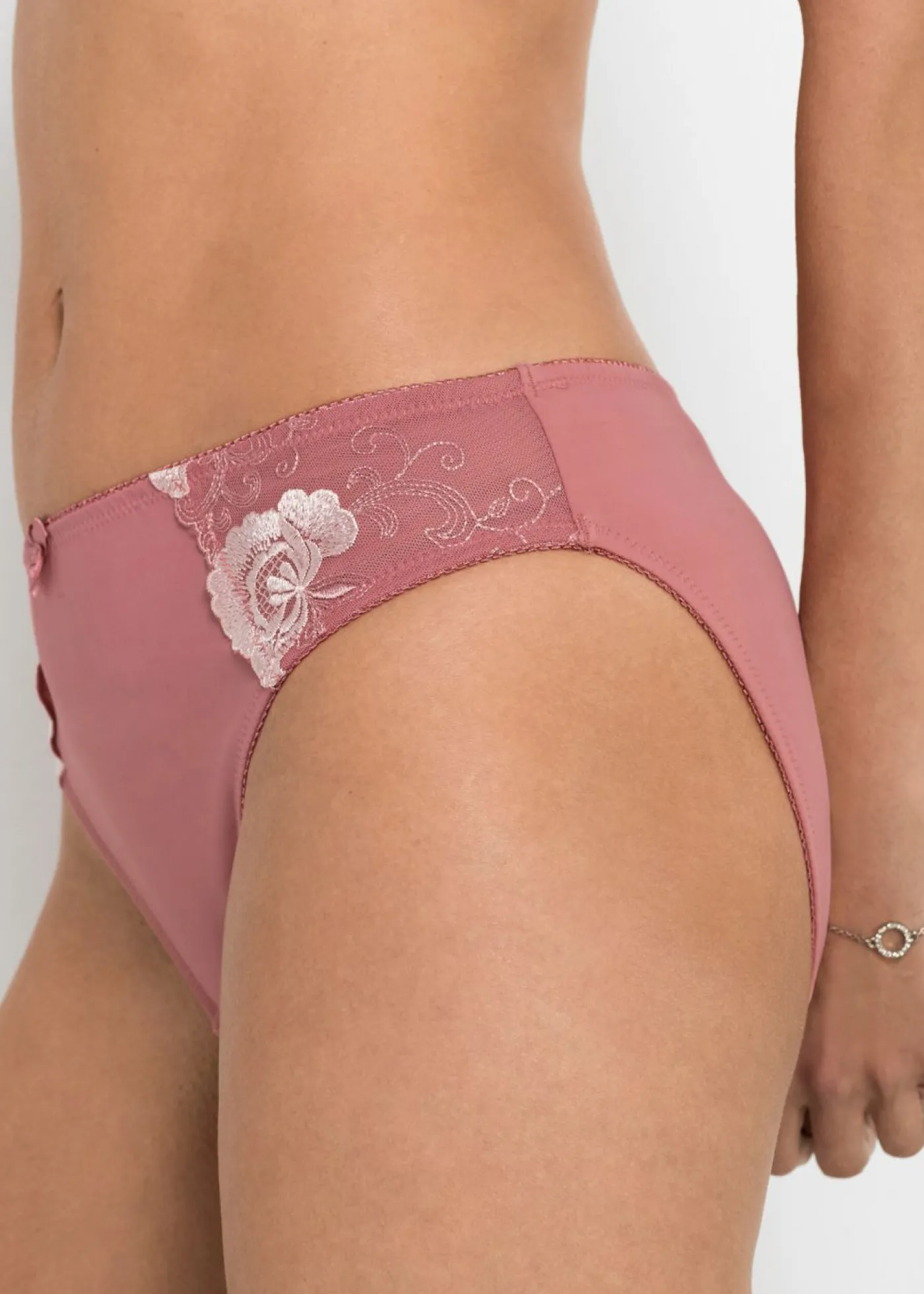 bonprix bonprix Braguita con bordado (2 unidades) Rosa humo + rosa tenue de flores Clearance