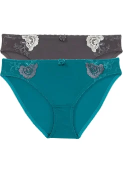 bonprix bonprix Braguita con bordado (2 unidades) Turquesa cobalto + gris de flores Best