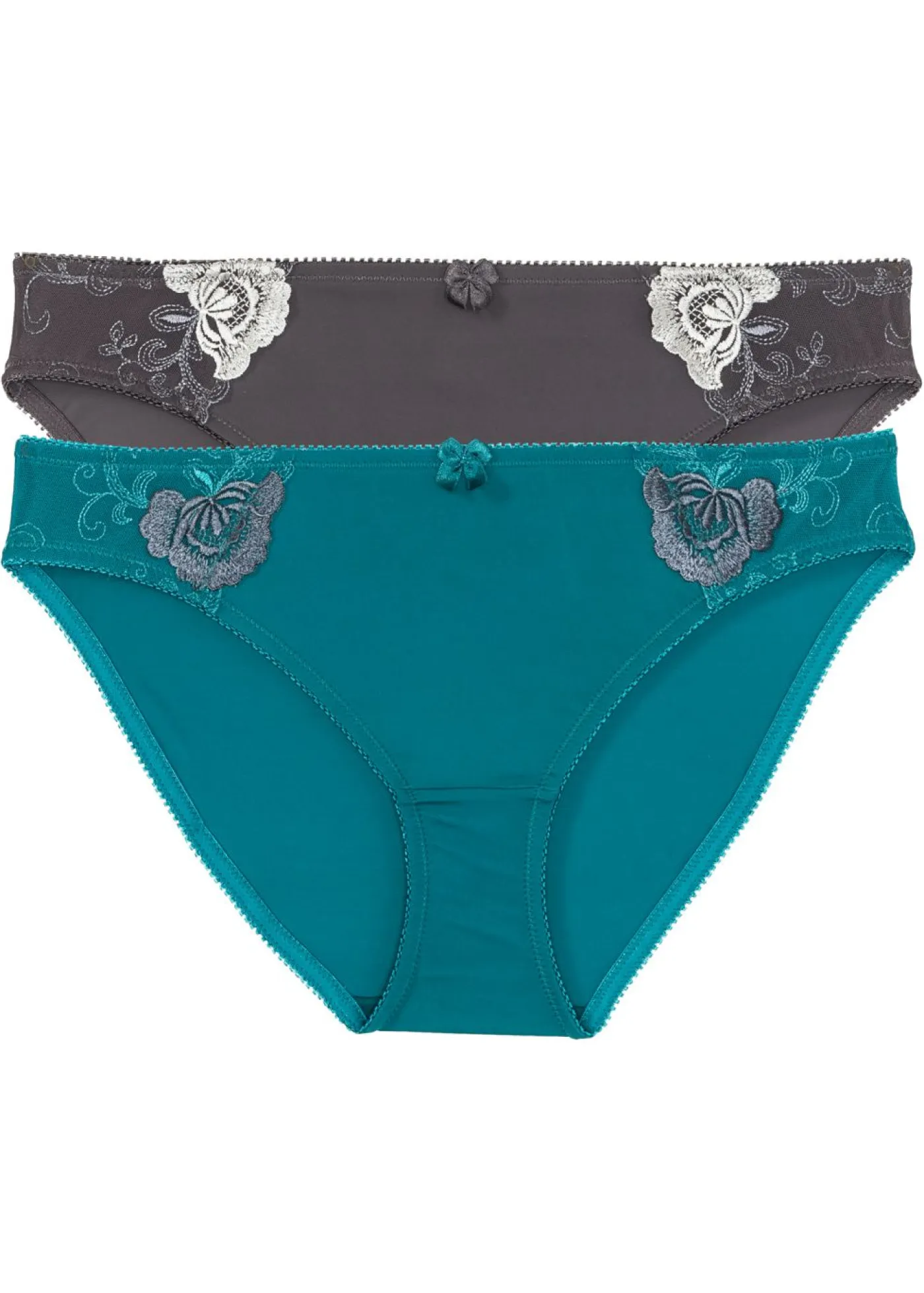 bonprix bonprix Braguita con bordado (2 unidades) Turquesa cobalto + gris de flores Best