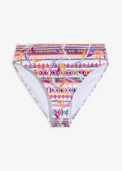bonprix bonprix Braguita de bikini highwaist con pernera alta blanco-lila con estampado gráfico New