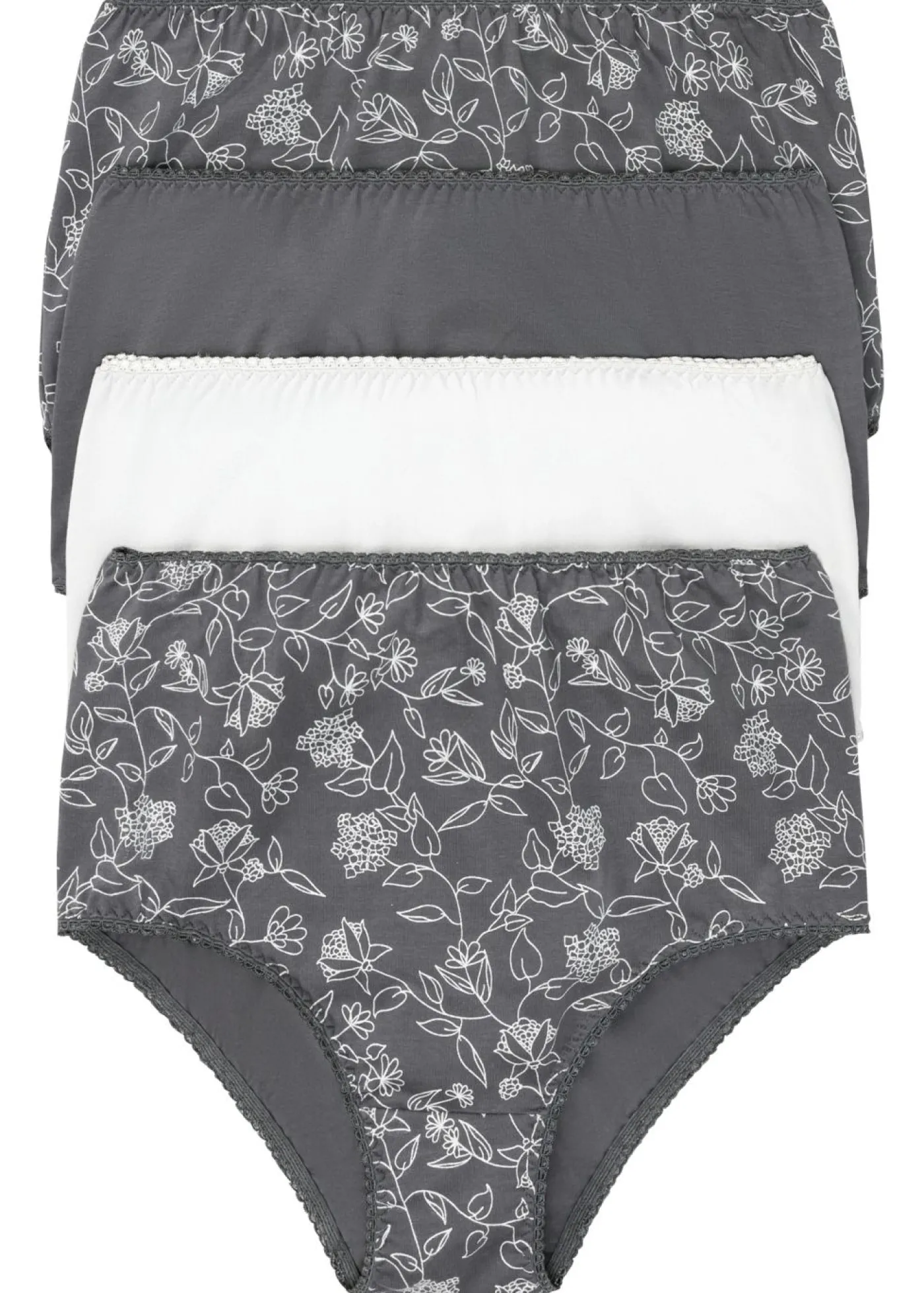 bonprix bonprix Braguita de talle alto (4 unidades) con agradable algodón Pizarra/plata mate de flores/plata mate Online