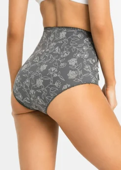 bonprix bonprix Braguita de talle alto (4 unidades) con agradable algodón Pizarra/plata mate de flores/plata mate Online