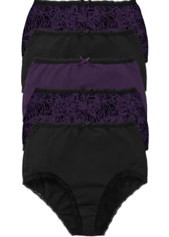 bonprix bonprix Braguita de talle alto (5 unidades) Negro-lila oscuro estampado Discount