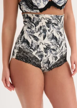 bonprix bonprix Braguita de talle alto con encaje y efecto moldeador medio Negro-Beige natural New