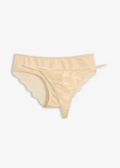 bonprix bonprix Braguita hipster + tanga con encaje suave (2 piezas) beige perla