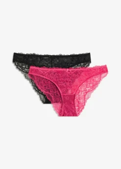 bonprix bonprix Braguita mini de encaje (2 unidades) Rosa oscuro-negro New