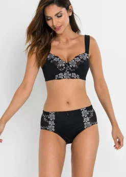 bonprix bonprix Braguita moldeadora con bordado (2 piezas) Negro + negro + blanco New