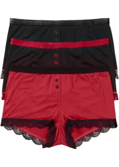 bonprix bonprix Braguitas bóxer de microfibra para mujer (3 unidades) Negro-rojo oscuro Hot