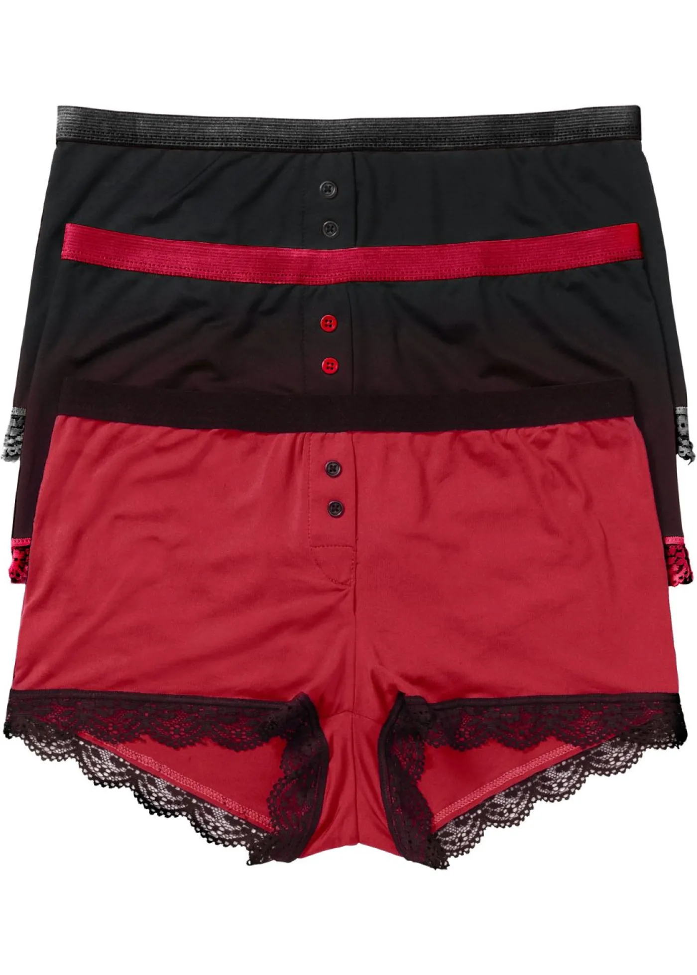 bonprix bonprix Braguitas bóxer de microfibra para mujer (3 unidades) Negro-rojo oscuro Hot