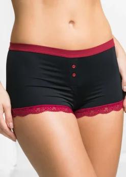 bonprix bonprix Braguitas bóxer de microfibra para mujer (3 unidades) Negro-rojo oscuro Hot