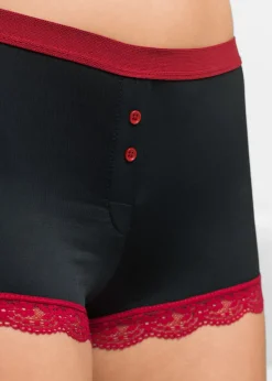 bonprix bonprix Braguitas bóxer de microfibra para mujer (3 unidades) Negro-rojo oscuro Hot
