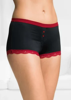 bonprix bonprix Braguitas bóxer de microfibra para mujer (3 unidades) Negro-rojo oscuro Hot