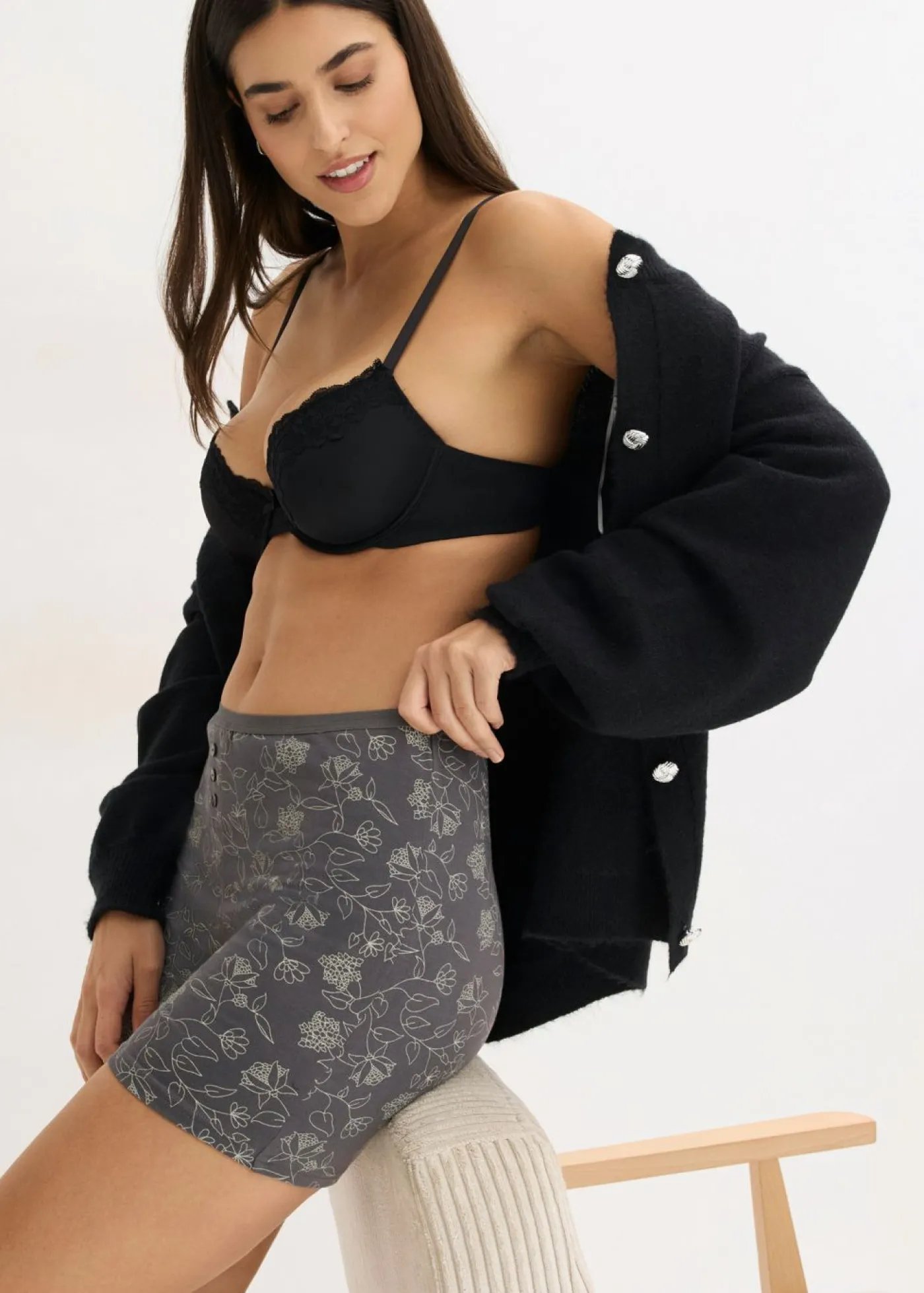 bonprix bonprix Braguitas bóxer largas de mujer (4 unidades) Gris estampado New