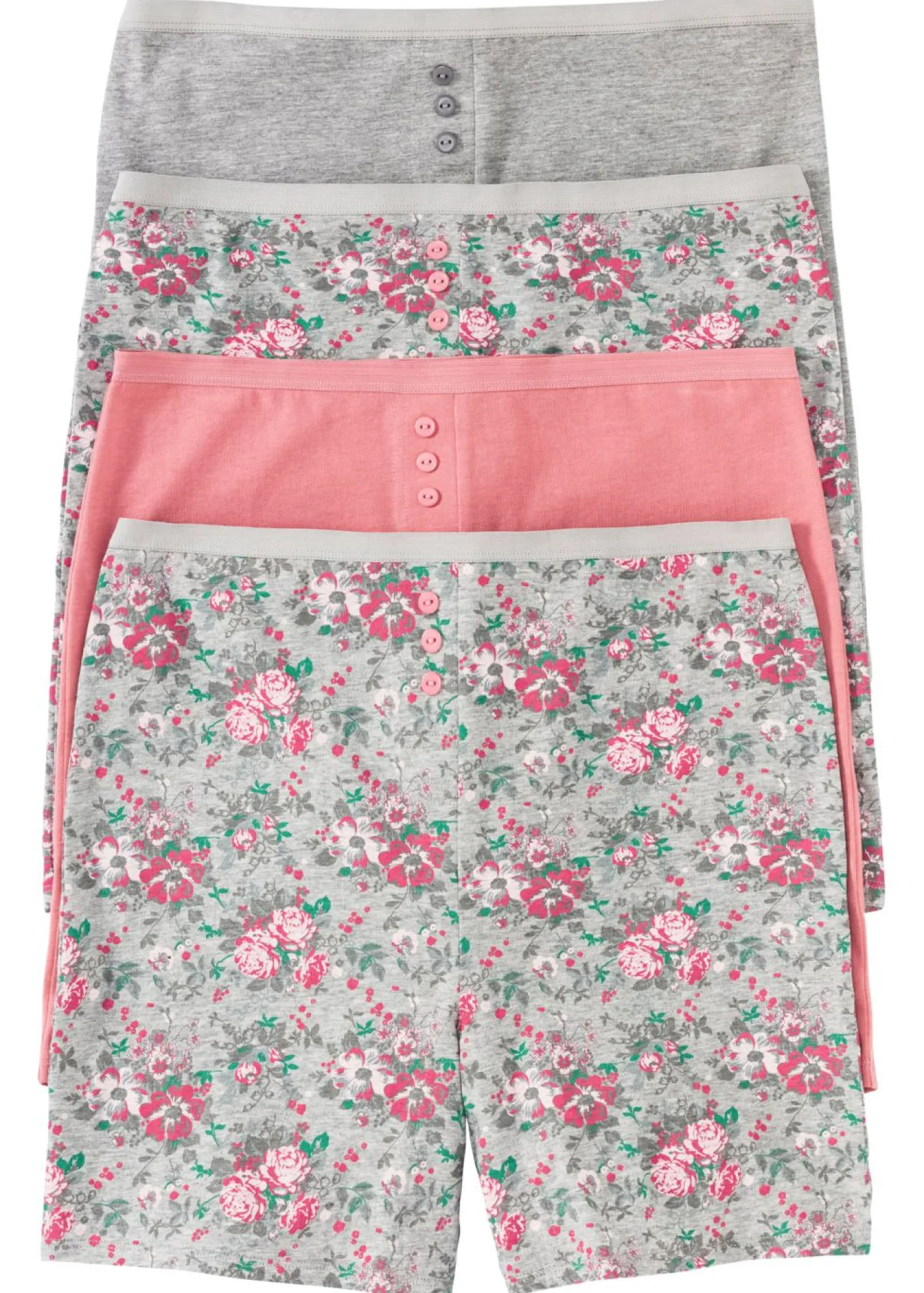 bonprix bonprix Braguitas bóxer largas de mujer (4 unidades) Gris claro jaspeado/rosa/verde de flores Hot