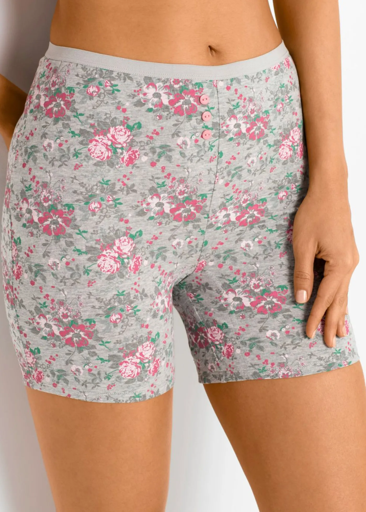 bonprix bonprix Braguitas bóxer largas de mujer (4 unidades) Gris claro jaspeado/rosa/verde de flores Hot