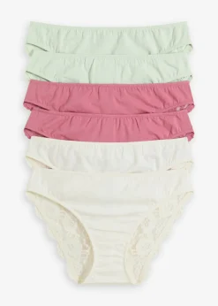 bonprix bonprix Braguitas con encaje (6 unidades) Blanco lana + verde pastel + sorbete de frutos rojos Hot