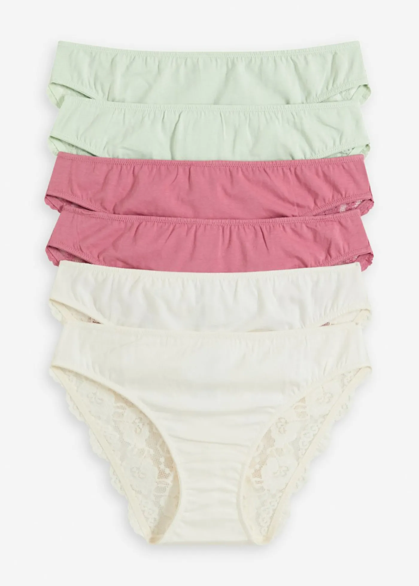 bonprix bonprix Braguitas con encaje (6 unidades) Blanco lana + verde pastel + sorbete de frutos rojos Hot
