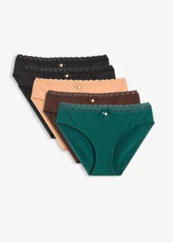 bonprix bonprix Braguitas con encaje (5 unidades) negro-marrón oscuro-verde petróleo-papaya suave Sale