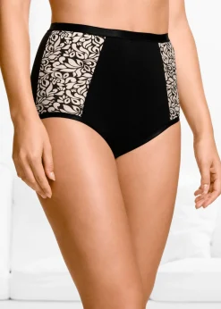 bonprix bonprix Braguitas de talle alto con algodón orgánico (4 unidades) Negro-beige perla Discount