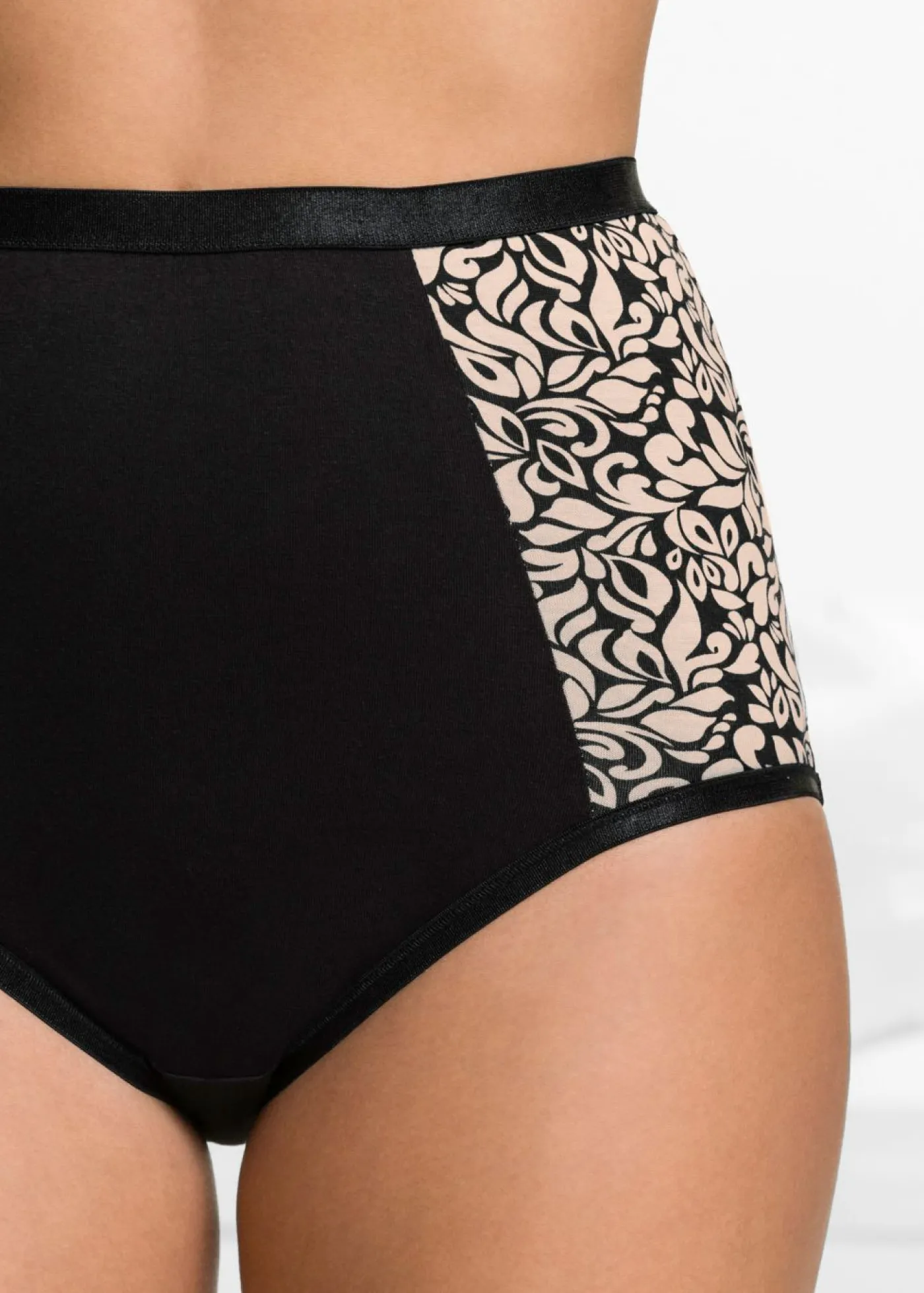 bonprix bonprix Braguitas de talle alto con algodón orgánico (4 unidades) Negro-beige perla Discount