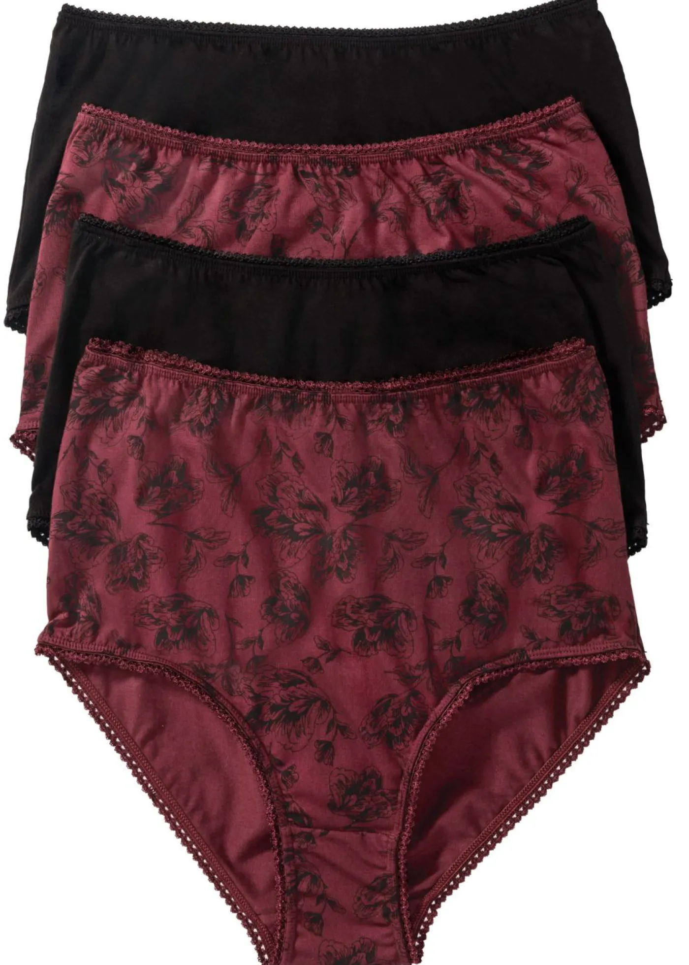 bonprix bonprix Braguitas de talle alto con algodón orgánico (4 unidades) Negro/rojo avellana estampado Clearance