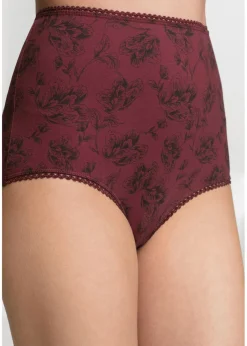 bonprix bonprix Braguitas de talle alto con algodón orgánico (4 unidades) Negro/rojo avellana estampado Clearance