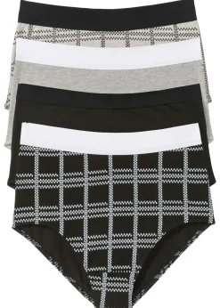 bonprix bonprix Braguitas de talle alto con algodón orgánico (4 unidades) Negro-gris claro jaspeado estampado