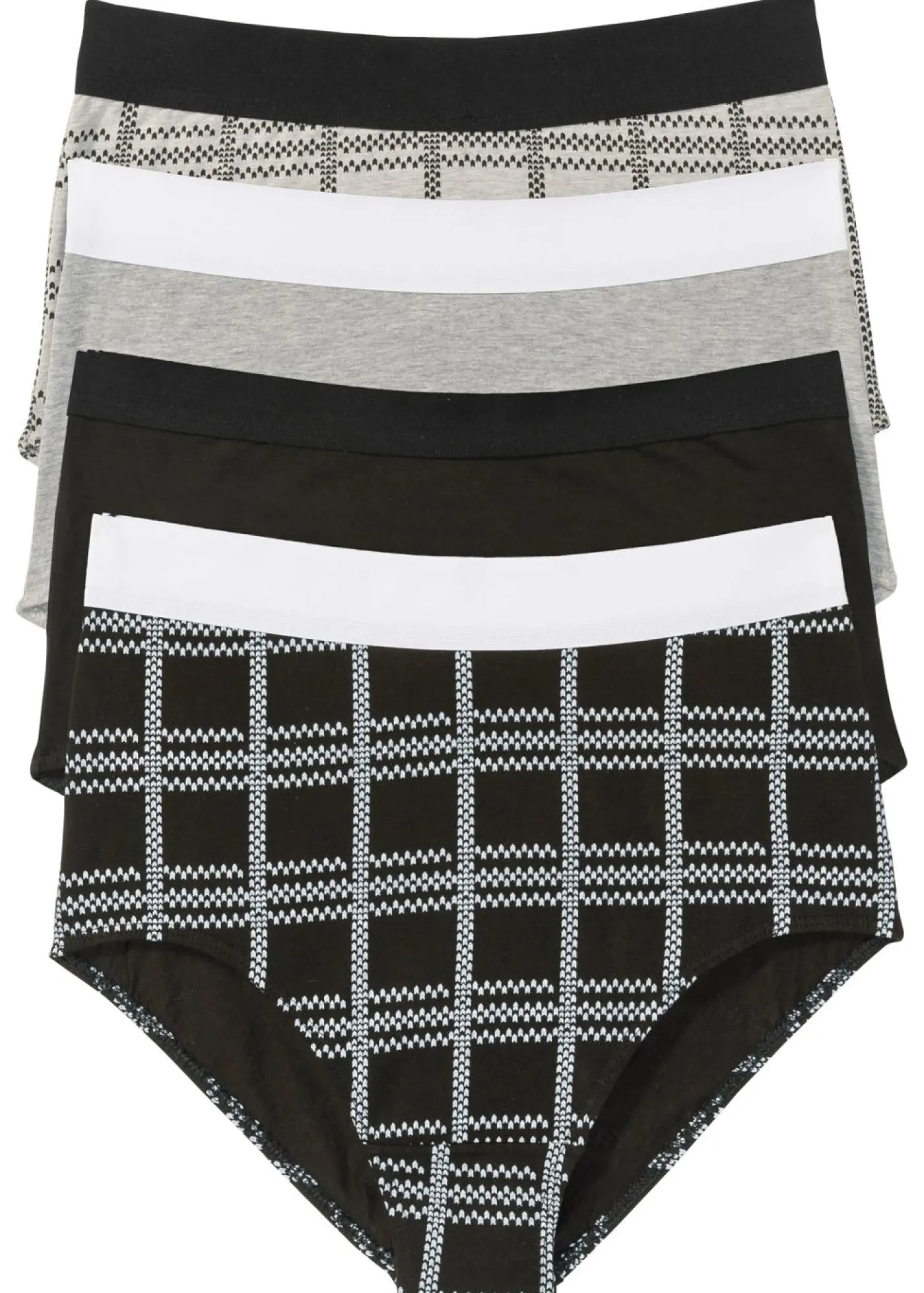 bonprix bonprix Braguitas de talle alto con algodón orgánico (4 unidades) Negro-gris claro jaspeado estampado