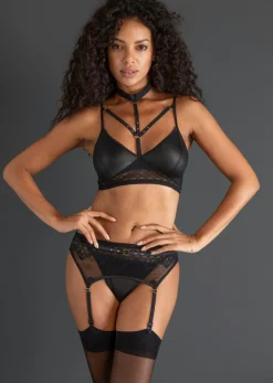 bonprix VENUS Bralette + tanga + sujetador con tirantes con efecto mojado (3 piezas) Negro Hot