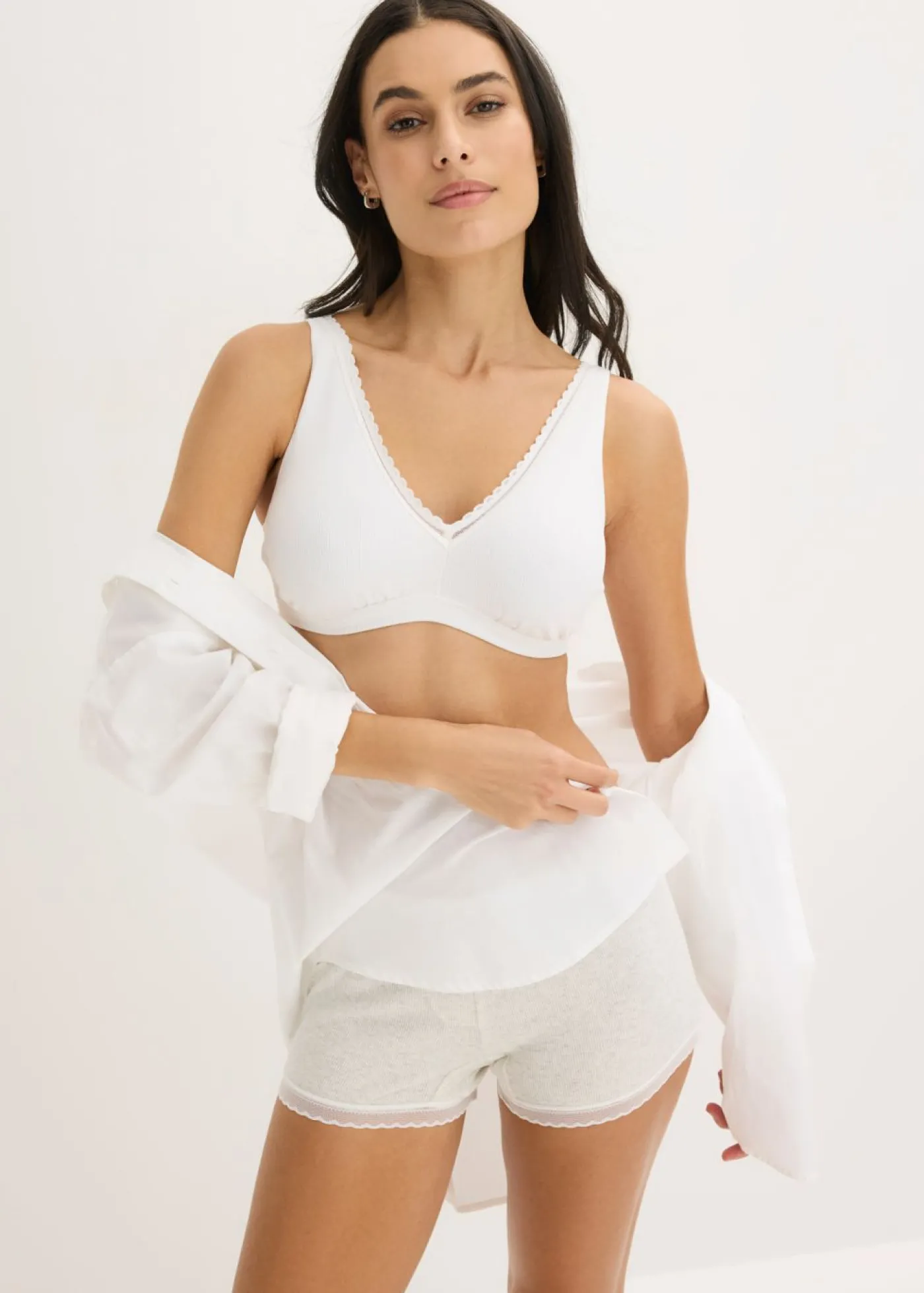 bonprix bonprix Bralette acolchado sin aros de canalé con algodón orgánico Blanco