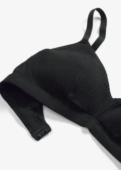 bonprix bonprix Bralette acolchado sin aros de algodón orgánico de canalé Negro Outlet