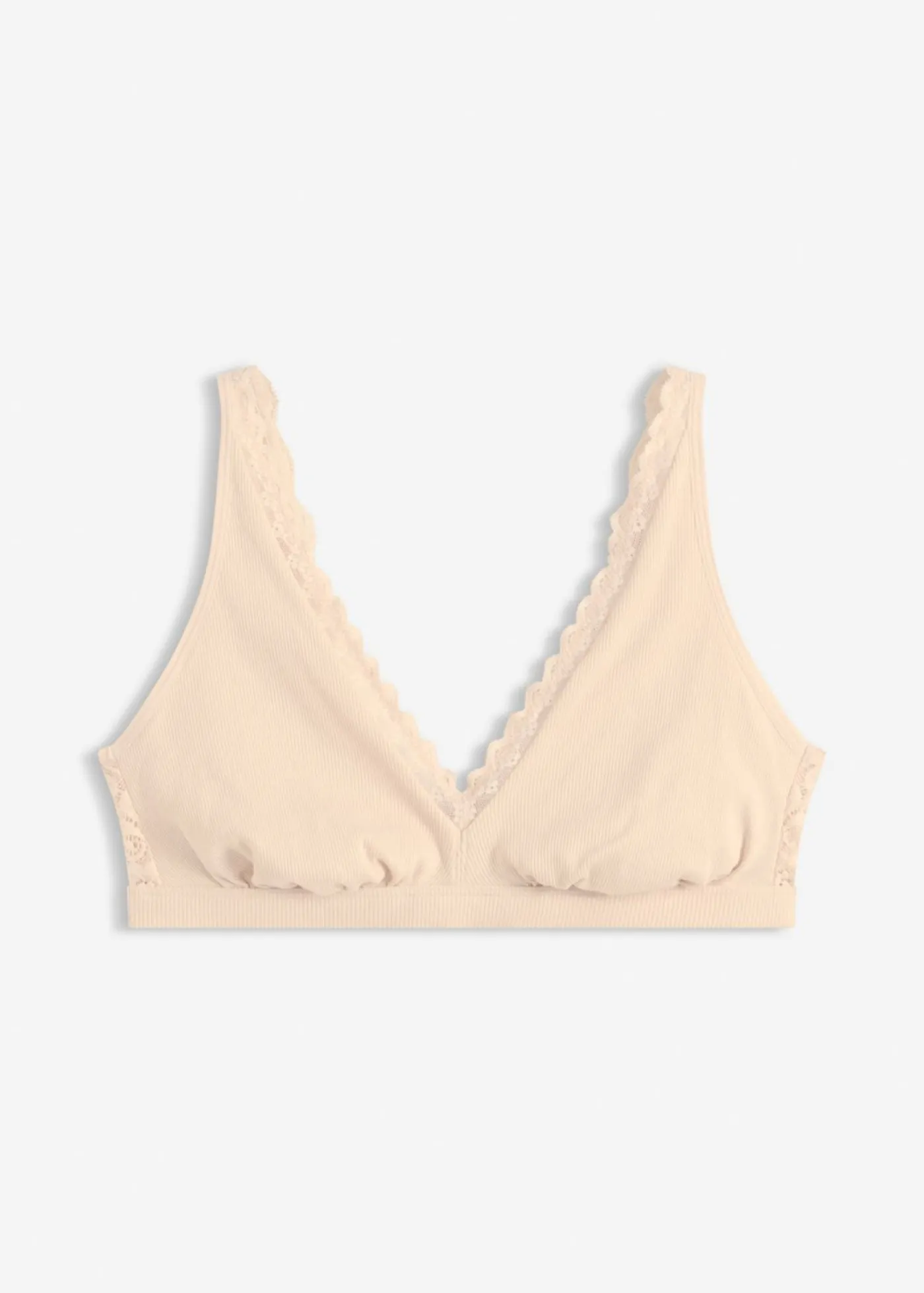 bonprix bonprix Bralette de canalé de algodón orgánico con encaje Rosa seda Sale