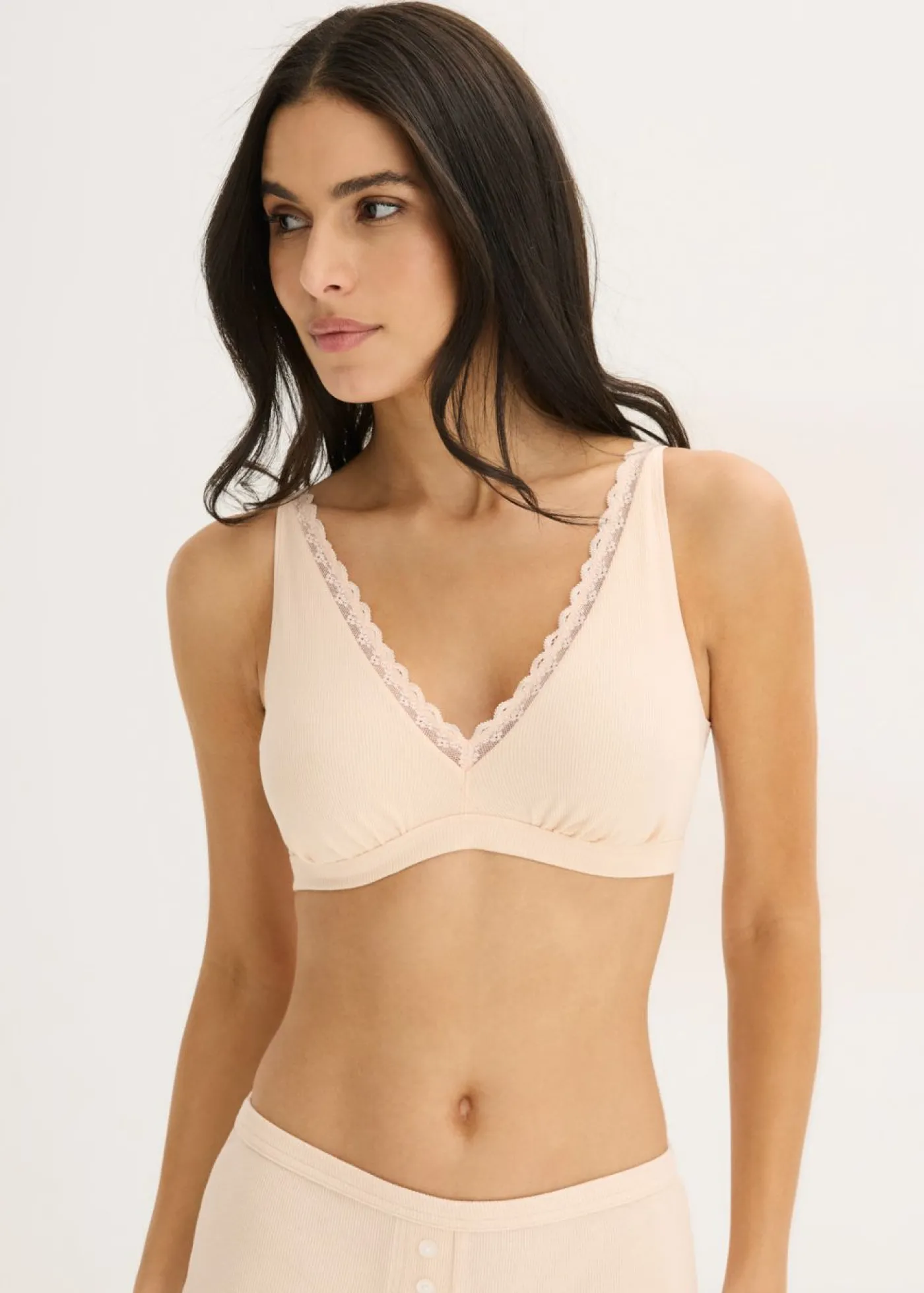 bonprix bonprix Bralette de canalé de algodón orgánico con encaje Rosa seda Sale