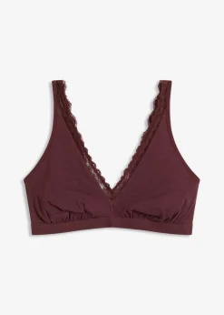 bonprix bonprix Bralette de canalé de algodón orgánico con encaje rojo burdeos Outlet