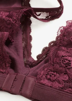bonprix bonprix Bralette de canalé de algodón orgánico con encaje rojo burdeos Outlet