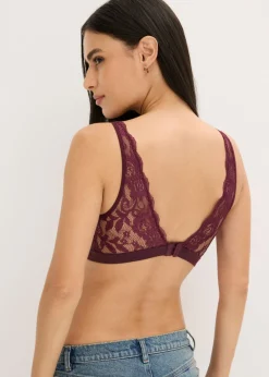 bonprix bonprix Bralette de canalé de algodón orgánico con encaje rojo burdeos Outlet