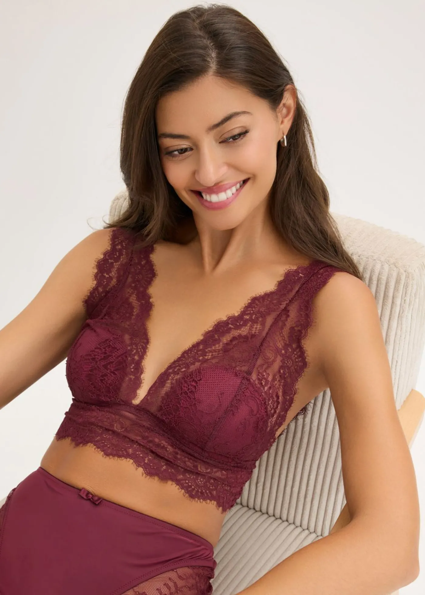 bonprix bonprix Bralette de encaje delicado rojo avellana